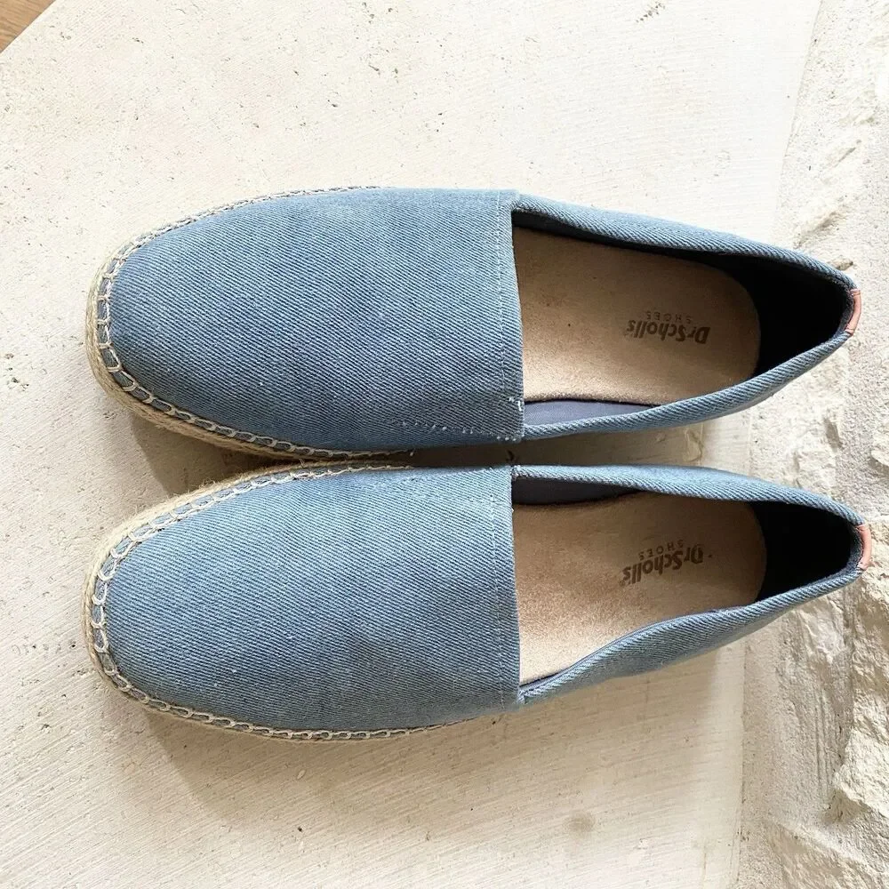 Dr. Scholl's Women's Blue Denim Sunray Platform Espadrilles Loafer Size‎ 8.5